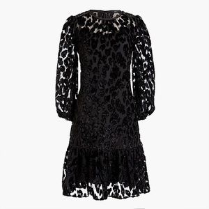 Flutter-hem dress in burnout velvet leopard